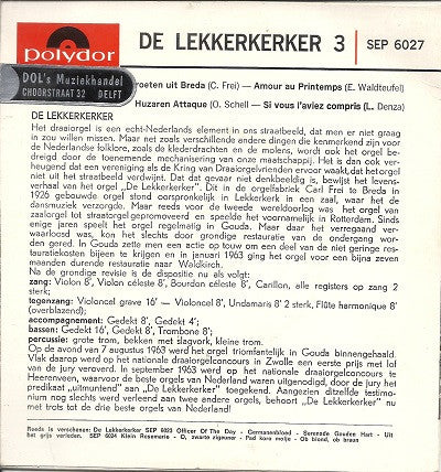 Draaiorgel "De Lekkerkerker" : De Lekkerkerker 3 (7", EP, Mono)