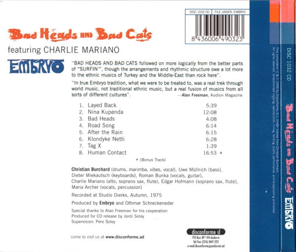 Embryo (3) : Bad Heads And Bad Cats (CD, Album, RE, Dig)