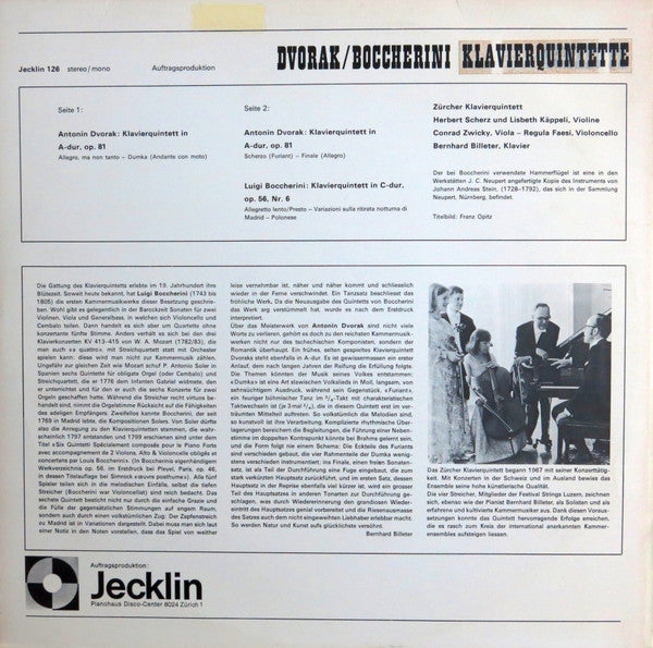 Zürcher Klavierquintett, Antonín Dvořák, Luigi Boccherini : Klavierquintette (LP)