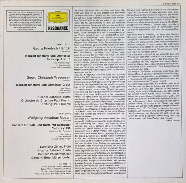 Nicanor Zabaleta · Georg Friedrich Händel · Georg Christoph Wagenseil · Wolfgang Amadeus Mozart : Harfenkonzerte (LP, Album)