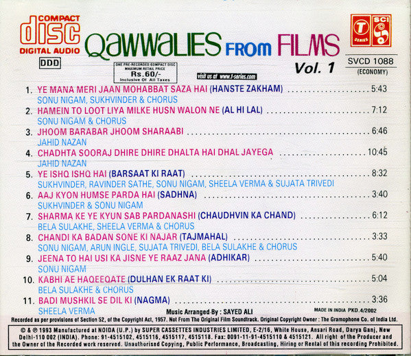 Various : Qawwalies From Films Vol. 1 (CD)