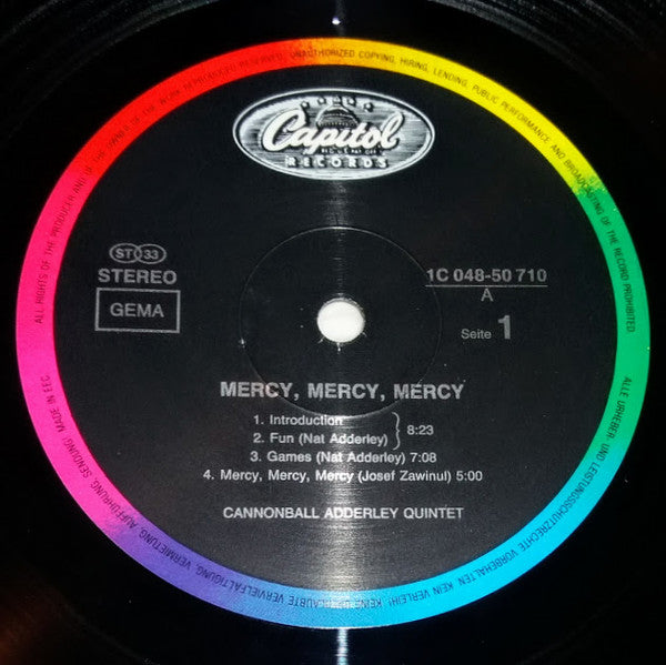 The Cannonball Adderley Quintet : Mercy, Mercy, Mercy (LP, Album, RE)