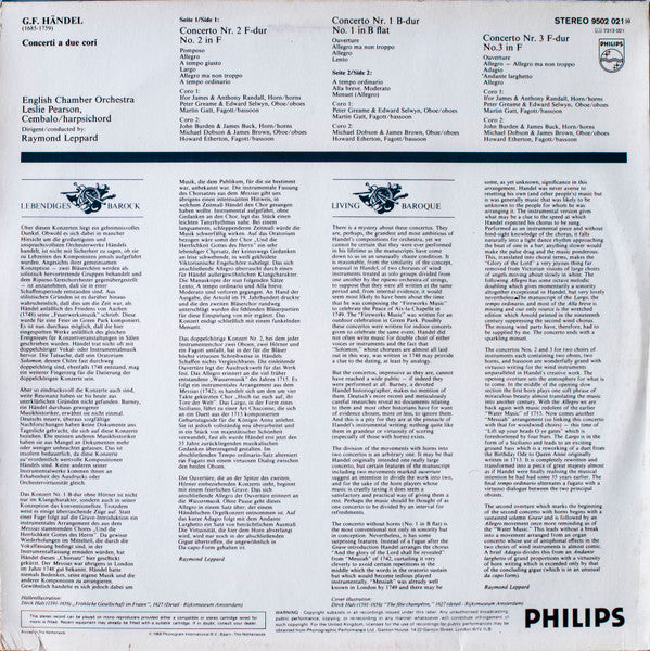 Georg Friedrich Händel, English Chamber Orchestra, Raymond Leppard : 3 Concerti A Due Cori (LP, RE)