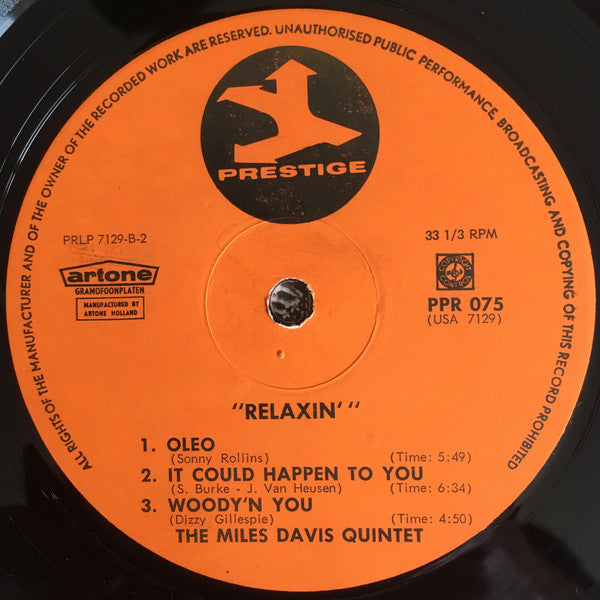 The Miles Davis Quintet : Relaxin' (LP, Album, RE, Fol)