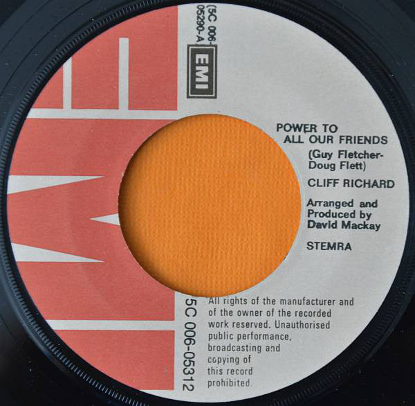 Cliff Richard : Power To All Our Friends (7", Single, Ora)