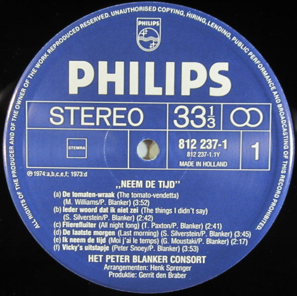 Peter Blanker Consort : Neem De Tijd (LP, Album)