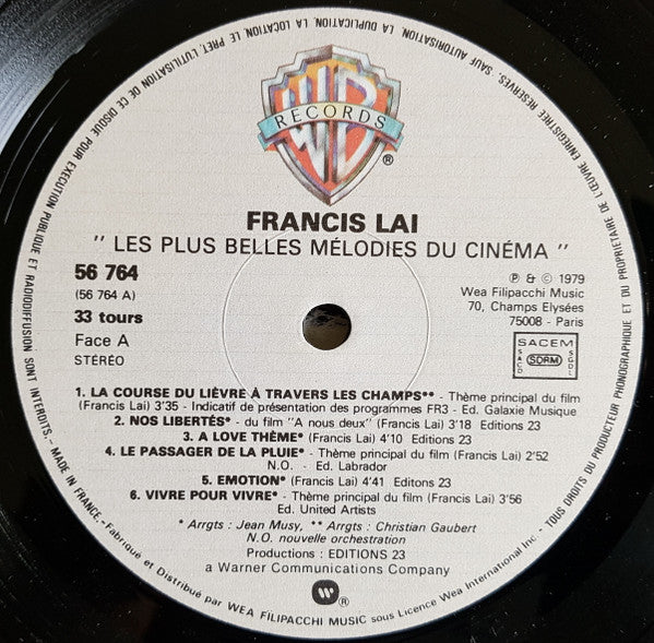 Francis Lai : Les Plus Belles Mélodies Du Cinéma (LP, Comp, RE)