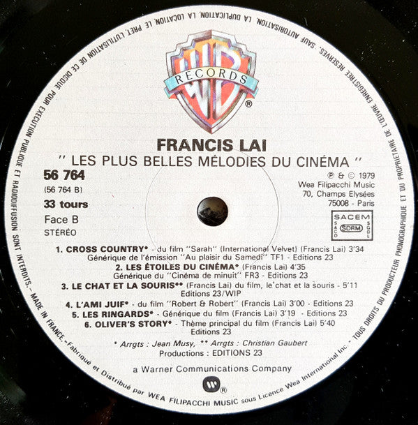 Francis Lai : Les Plus Belles Mélodies Du Cinéma (LP, Comp, RE)