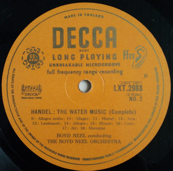 Georg Friedrich Händel - Boyd Neel Conducting The Boyd Neel Orchestra : The Water Music (LP, Mono)