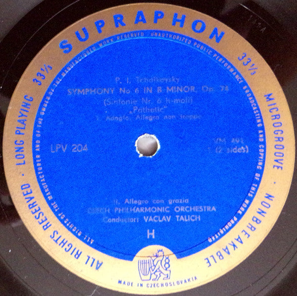 Pyotr Ilyich Tchaikovsky, The Czech Philharmonic Orchestra, Václav Talich : Symphony N° 6  "Pathétique" (LP, Album, Mono)