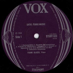 Erik Satie ● Frank Glazer : Piano Music Volume 1 (LP, Album)