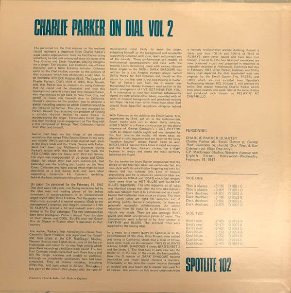 Charlie Parker : Charlie Parker On Dial Volume 2 (LP, Comp, Mono, RE)
