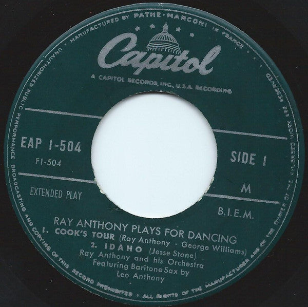Ray Anthony & His Orchestra : Ray Anthony Plays For Dancing (7", EP)