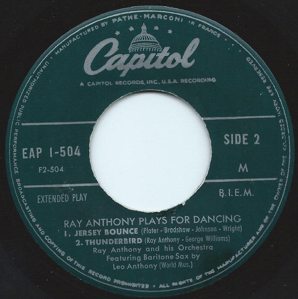 Ray Anthony & His Orchestra : Ray Anthony Plays For Dancing (7", EP)