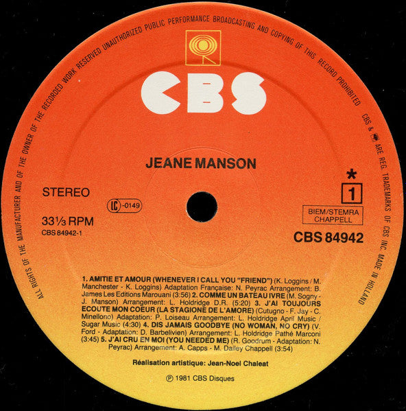Jeane Manson : Jeane Manson  (LP, Album, Pos)