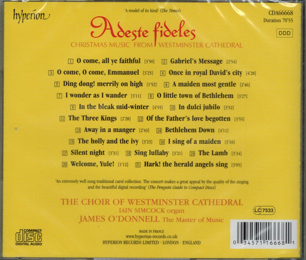 Westminster Cathedral Choir, James O'Donnell (2), Iain Simcock : Adeste Fideles: Christmas Music From Westminster Cathedral (CD, Album, RE)