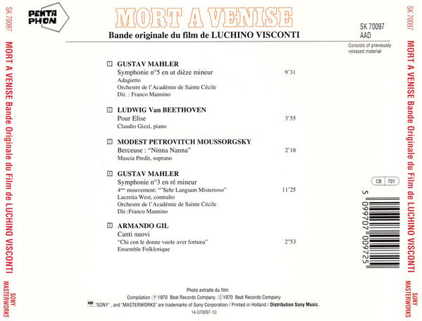 Orchestra Dell'Accademia Nazionale Di Santa Cecilia direction: Franco Mannino : Mort A Venise (Bande Originale Du Film) (CD, Album)