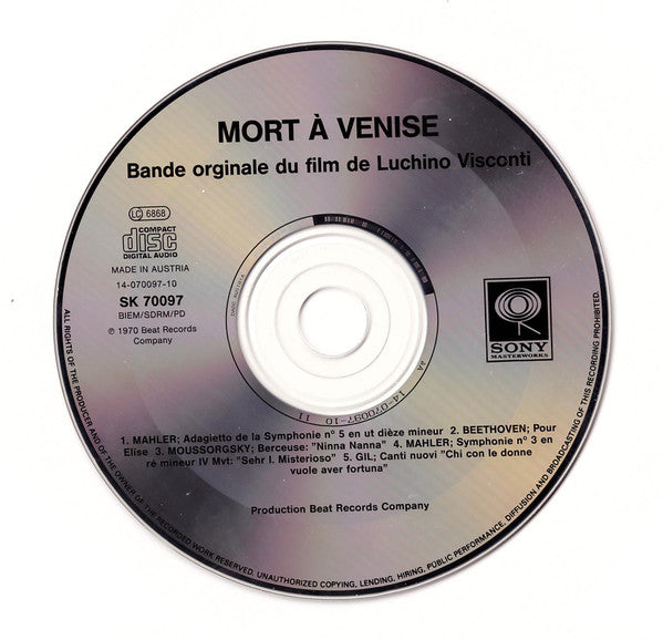 Orchestra Dell'Accademia Nazionale Di Santa Cecilia direction: Franco Mannino : Mort A Venise (Bande Originale Du Film) (CD, Album)