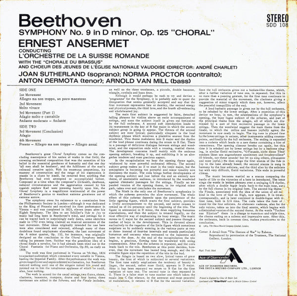 Ludwig Van Beethoven, L'Orchestre De La Suisse Romande, Ernest Ansermet : Symphony No. 9 "The Choral" (LP, RE)