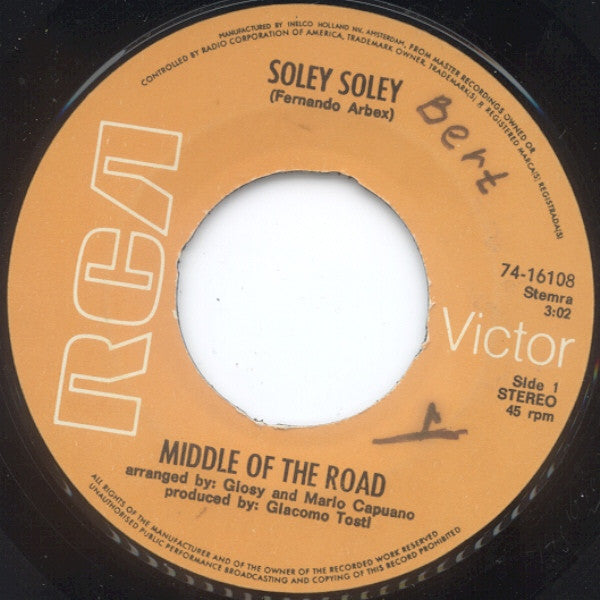 Middle Of The Road : Soley Soley (7", Single)