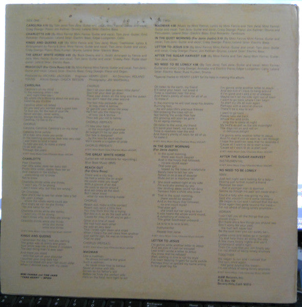 Mimi Farina And Tom Jans : Take Heart (LP, Album, RE)