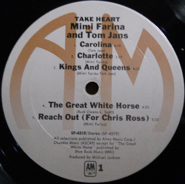 Mimi Farina And Tom Jans : Take Heart (LP, Album, RE)