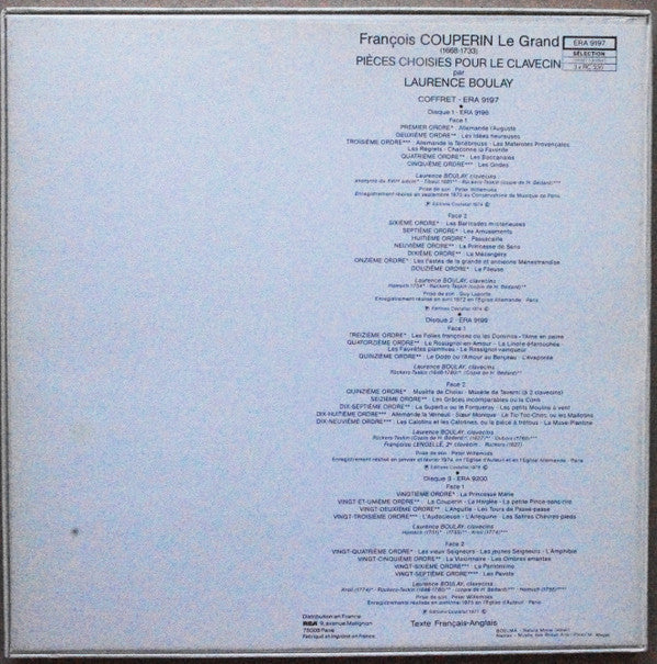 François Couperin - Laurence Boulay : Pièces Choisies Pour Le Clavecin (3xLP, Comp + Box)
