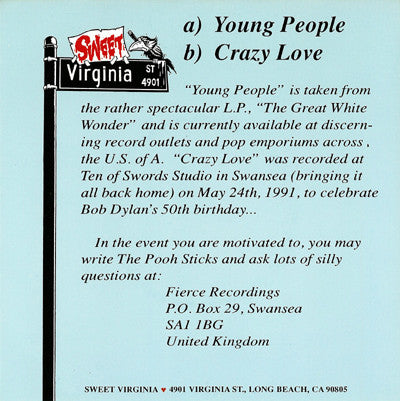 The Pooh Sticks : Young People (7", Single, Blu)