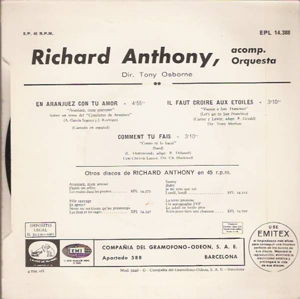 Richard Anthony (2) : En Aranjuez Con Tu Amor (7", EP)