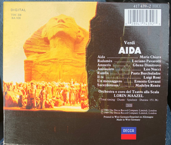 Giuseppe Verdi - Maria Chiara · Luciano Pavarotti · Ghena Dimitrova · Leo Nucci · Paata Burchuladze · Orchestra Del Teatro Alla Scala E Coro Del Teatro Alla Scala · Lorin Maazel : Aida (3xCD, Album + Box, Sli)
