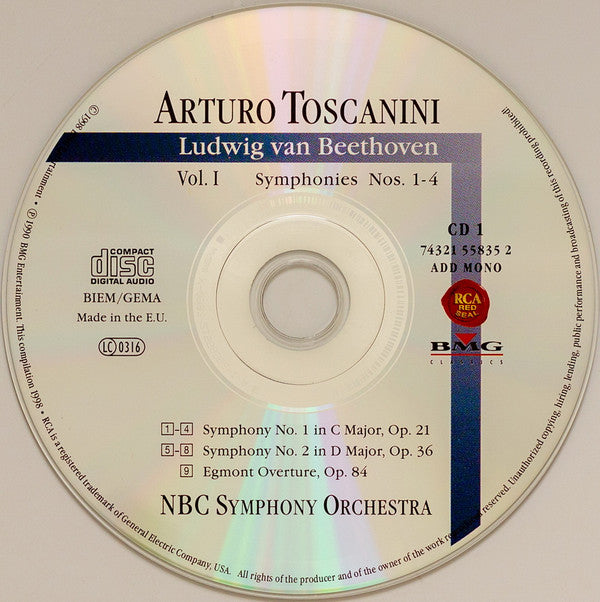 Ludwig van Beethoven, Arturo Toscanini, NBC Symphony Orchestra : Symphonies Nos. 1, 2, 3 & 4 (2xCD, Comp, RM)