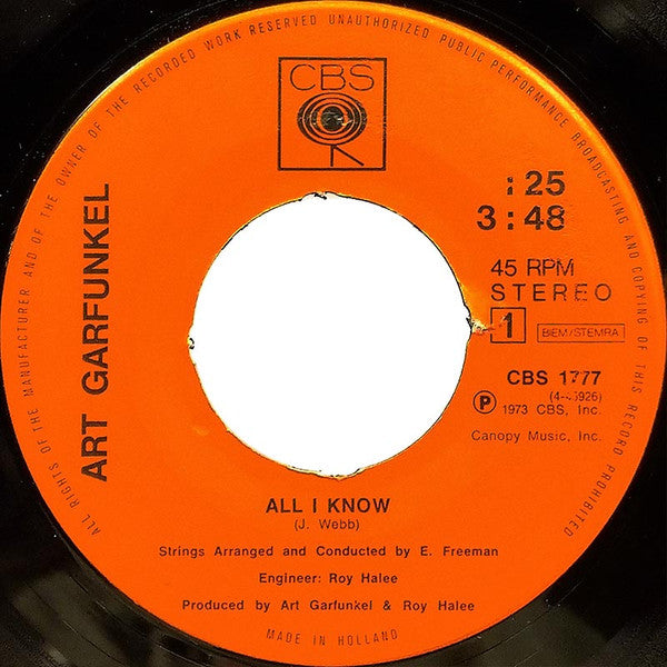 Art Garfunkel : All I Know (7", Single)