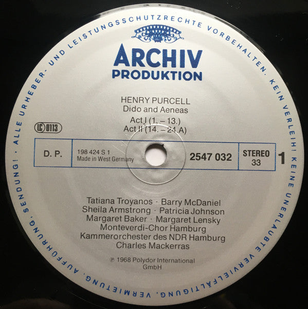 Henry Purcell, Tatiana Troyanos, Barry McDaniel, Sheila Armstrong, Sir Charles Mackerras : Dido And Aeneas (LP)