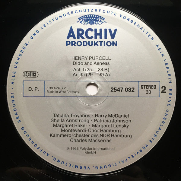 Henry Purcell, Tatiana Troyanos, Barry McDaniel, Sheila Armstrong, Sir Charles Mackerras : Dido And Aeneas (LP)