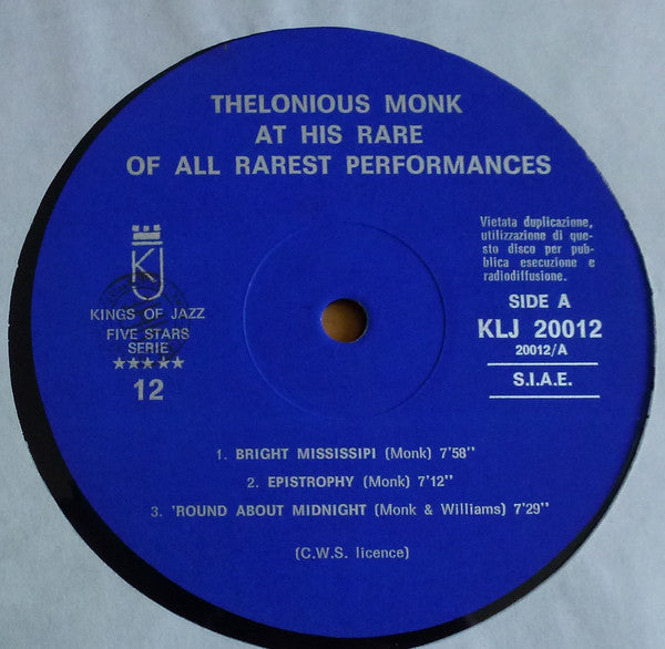Thelonious Monk :  Here Is Thelonious Monk At His Rare Of All Rarest Performances Vol. 1 (LP)