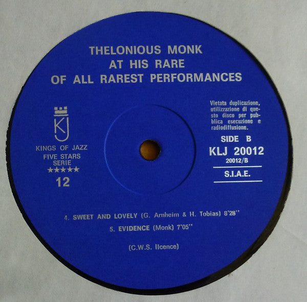 Thelonious Monk :  Here Is Thelonious Monk At His Rare Of All Rarest Performances Vol. 1 (LP)
