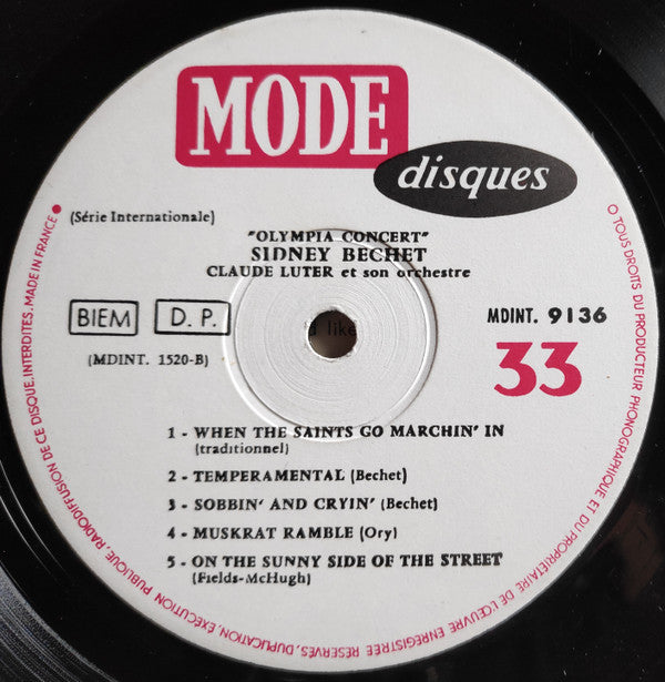 Sidney Bechet - Claude Luter Et Son Orchestre : Olympia Concert (LP, Album)