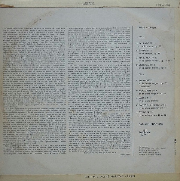 Frédéric Chopin - Samson François : Récital Chopin (LP, Mono)