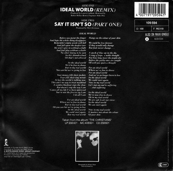 The Christians : Ideal World (Remix) (7", Single)