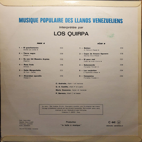 Los Quirpa : Musique Populaire Des Llanos Venezueliens (LP)