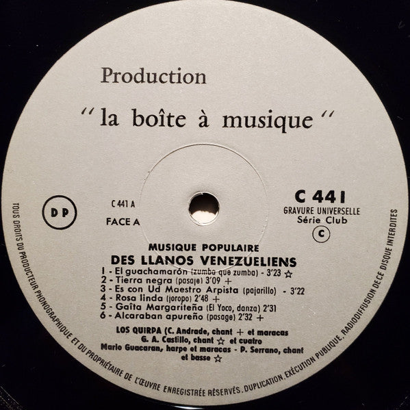Los Quirpa : Musique Populaire Des Llanos Venezueliens (LP)