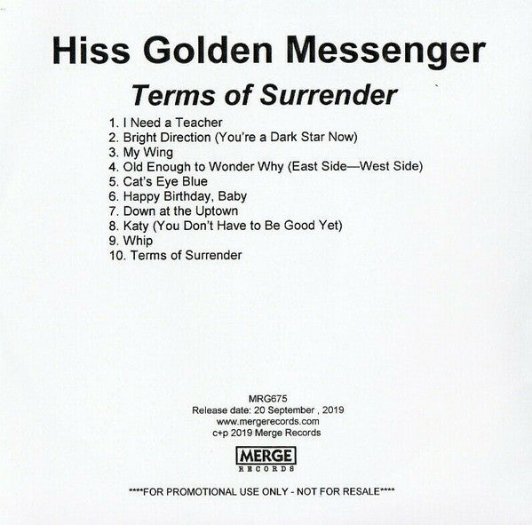 Hiss Golden Messenger : Terms Of Surrender (CDr, Album, Promo)
