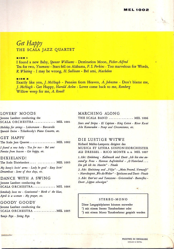 The Scala Jazz Quartet : Get Happy (LP, Mono)