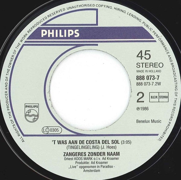 Zangeres Zonder Naam : Mexico / Costa Del Sol (Tingelingeling) (7", Single)