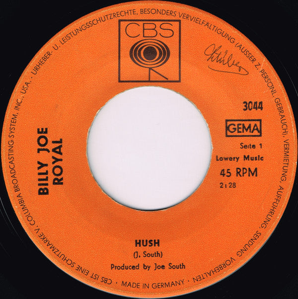 Billy Joe Royal : Hush / Watching From The Bandstand (7", Single)