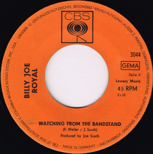 Billy Joe Royal : Hush / Watching From The Bandstand (7", Single)