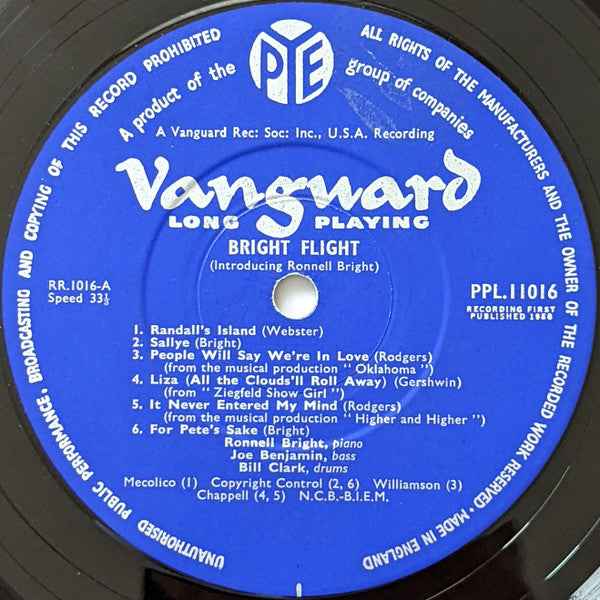 Ronnell Bright With Joe Benjamin, Bill Clark : Bright Flight (LP, Album)