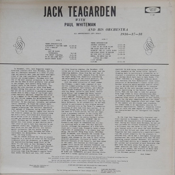 Jack Teagarden : Jack Teagarden With Paul Whiteman And His Orchestra 1936-37-38 (LP)