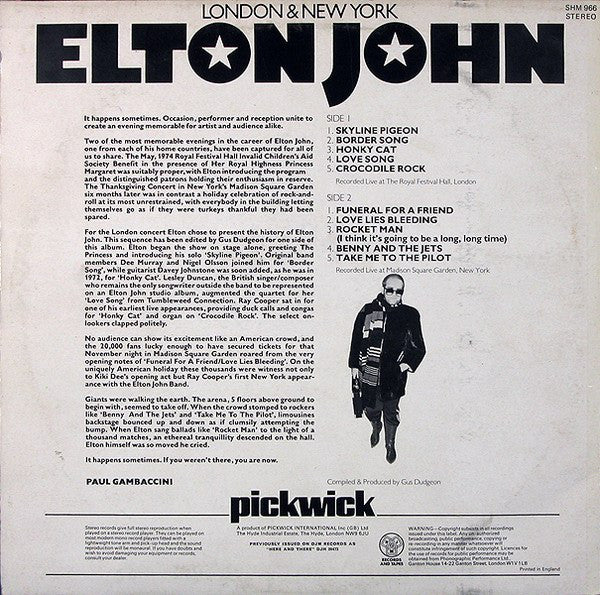 Elton John : London & New York (LP, Album, RE)