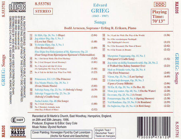 Edvard Grieg - Bodil Arnesen, Erling R. Eriksen : Songs (CD, Album)